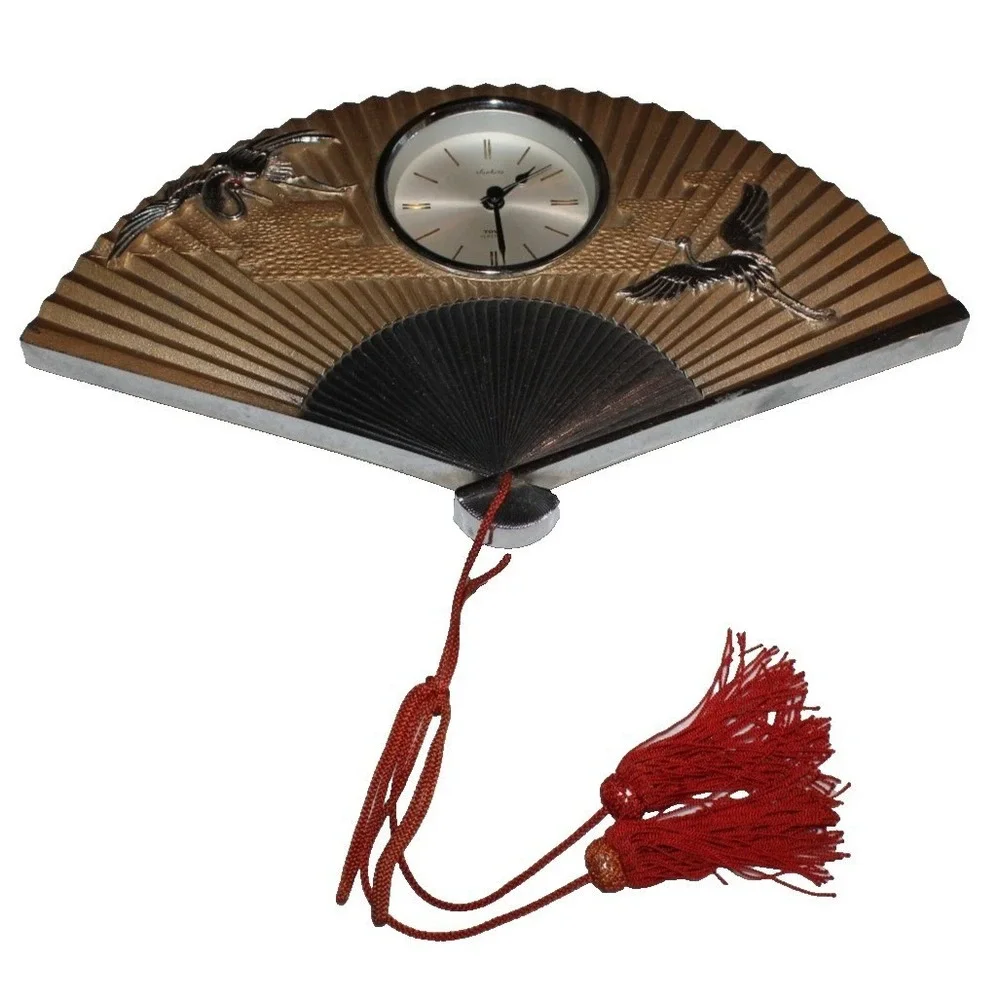 VTG Toyo Electric fan shaped wall clock Made in Japan MCM tassels cranes *READ*